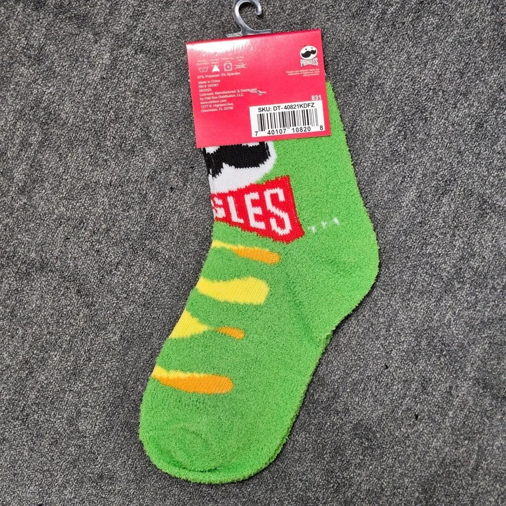Pringles Cozy Crew Socks Kids Ages 7-10 Green‎ Chenille Chip Character